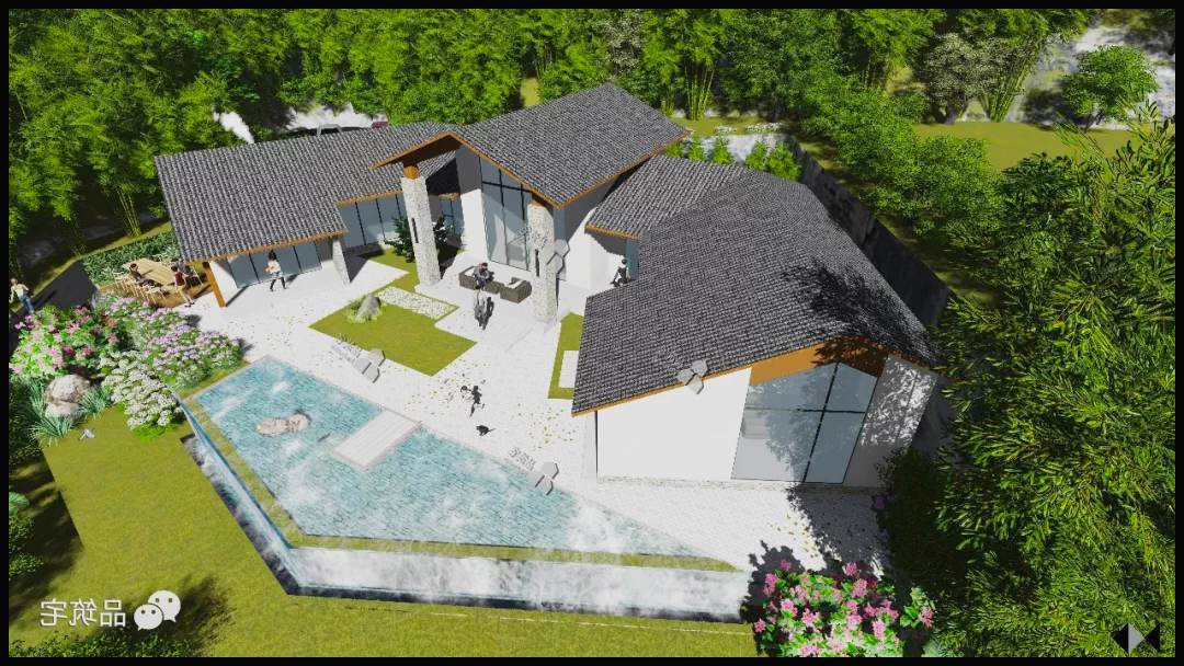 农村三合院五间正房效果图大全,2层中式三合院正房和厢房分开