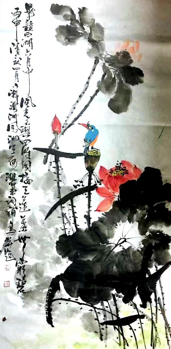 浦上生绿烟，波底荡红云，画家刘凤池水墨荷花别样红