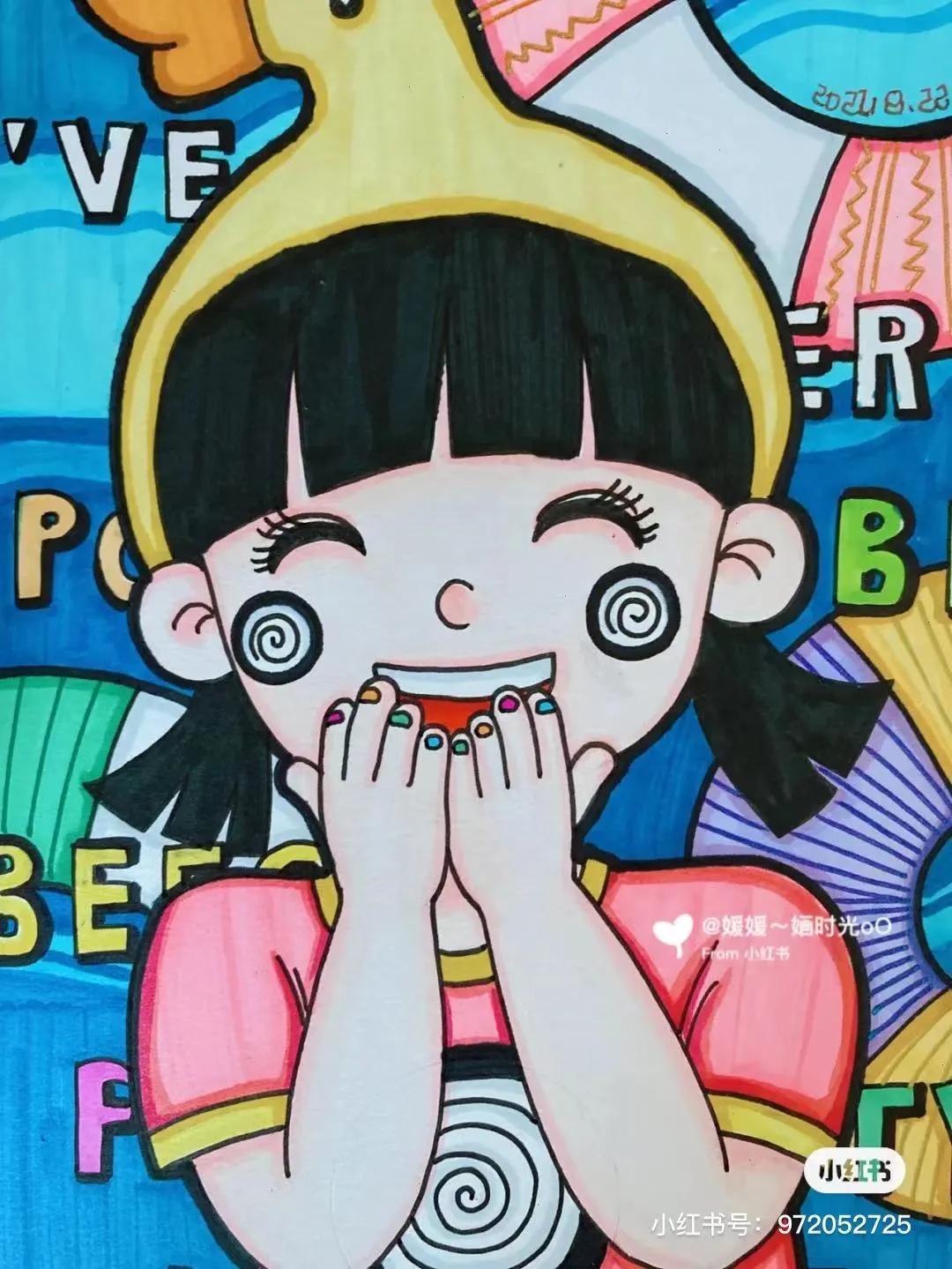 色彩缤纷的马克笔装饰画,60色的马克笔画简单的动漫画