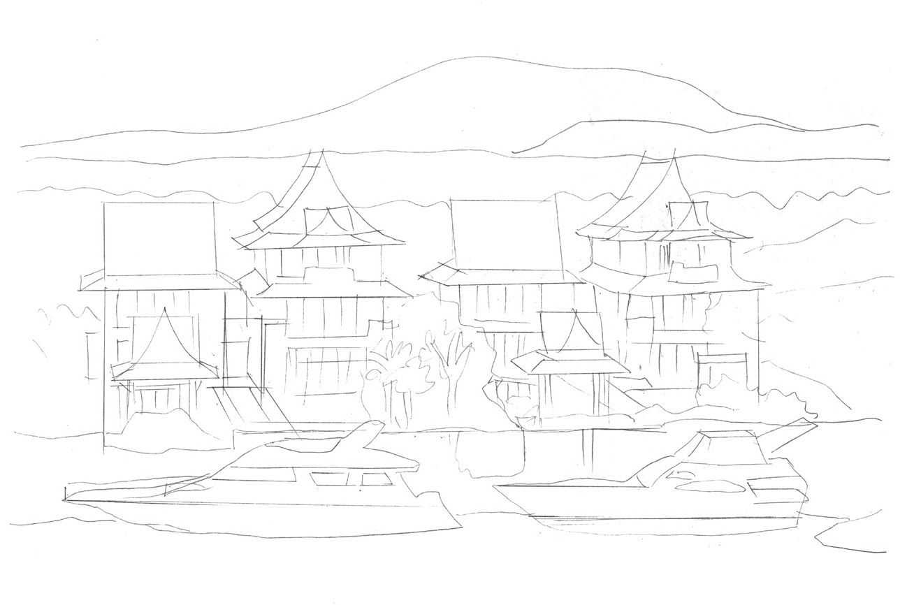 中国古代建筑手绘线稿步骤图,尺规手绘建筑平面图的绘制步骤