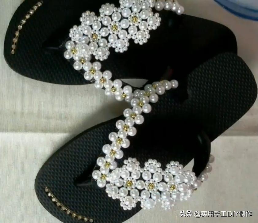 复古人字凉鞋串珠,手工串珠编织拖鞋