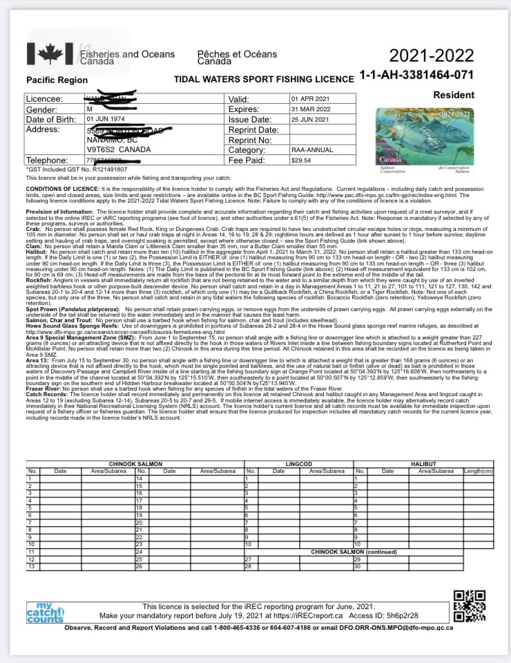 淡水钓鱼证,加拿大钓鱼证