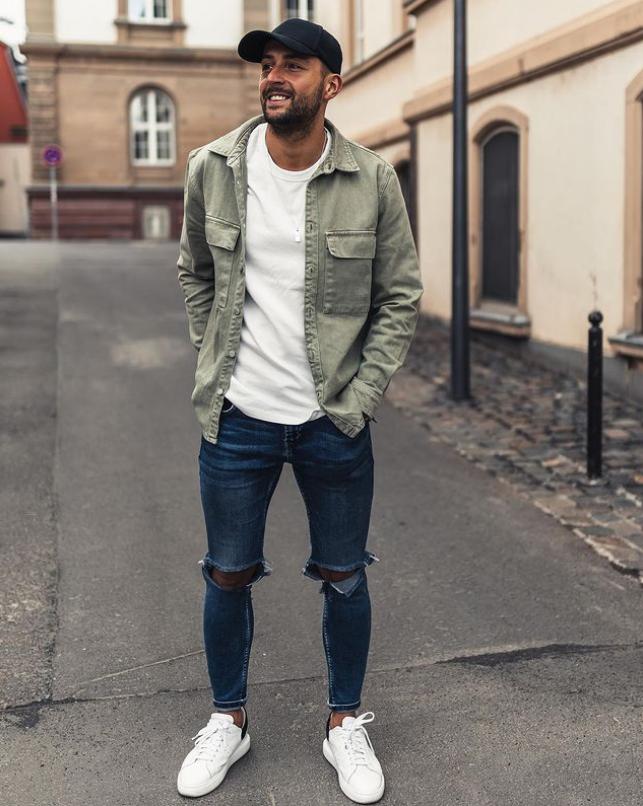 男白色衬衫搭配印花牛仔裤合适吗,男生黑色衬衫配什么颜色的牛仔裤