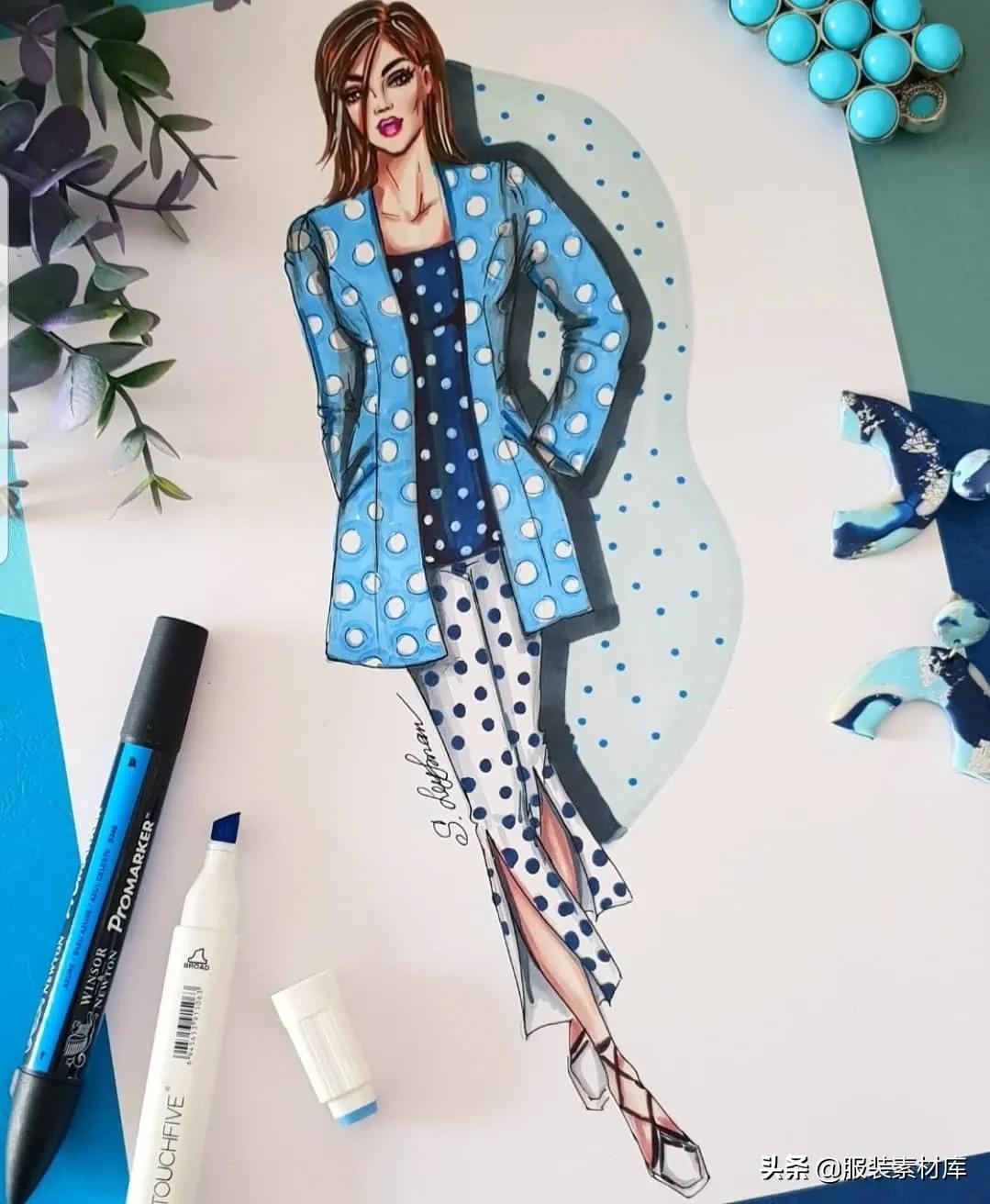 马克笔时装手绘,时装效果图马克笔