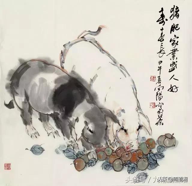 国画工笔猪图片,大写意画猪国画作品