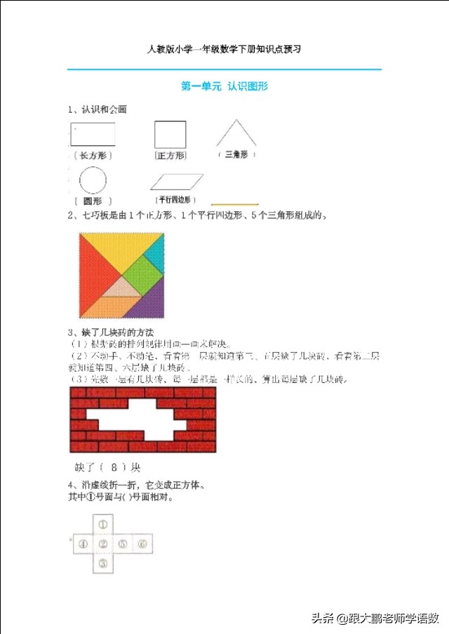 五年级下册数学一单元知识点归纳,一年级下册数学元角分知识点总结
