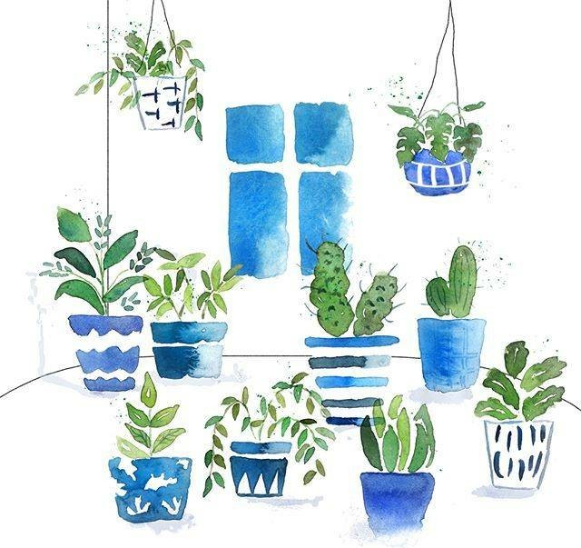 一组小清新的水彩绘画绿植素材,手绘水彩植物手帐