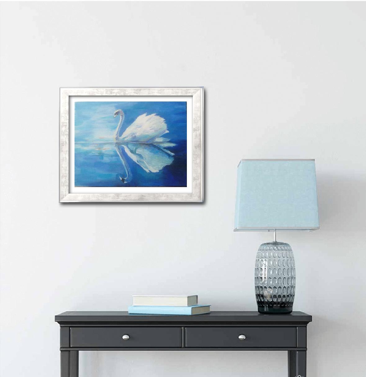 白天鹅黑天鹅油画,黑白天鹅背景图油画