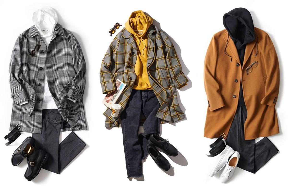 咖色大衣搭配什么颜色连帽卫衣,黑色风衣内搭带帽卫衣搭配