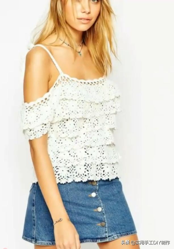 钩针蕾丝背心,针织背心手织花形图案