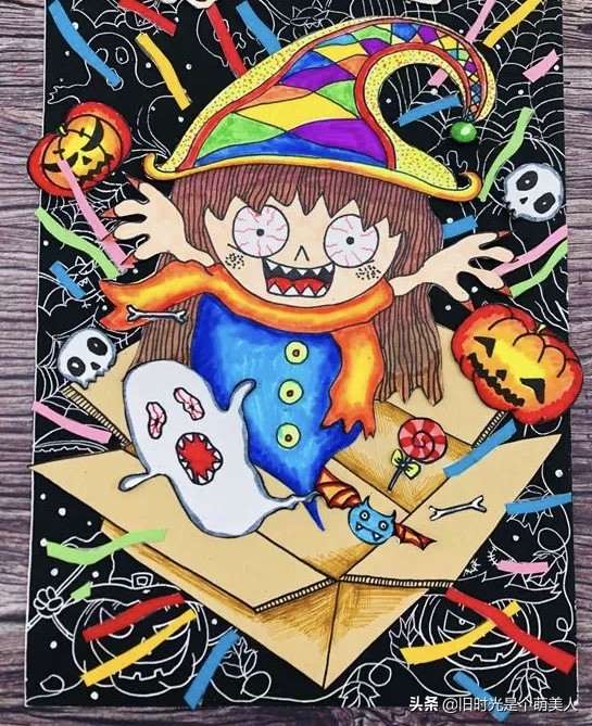 万圣节派对参观券的设计儿童画,2018年万圣节儿童画