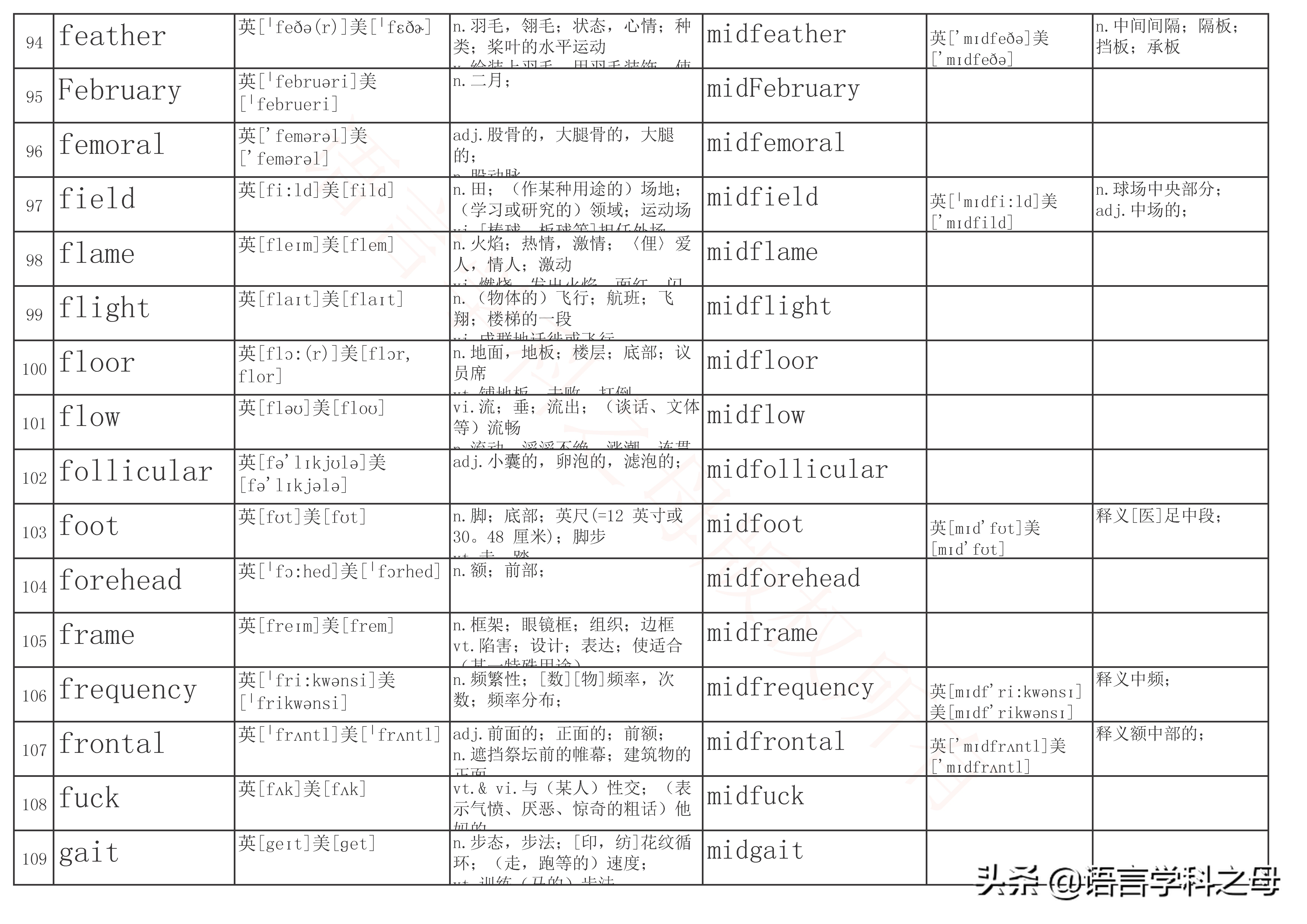 mid作前缀的单词大全,mid前缀的单词