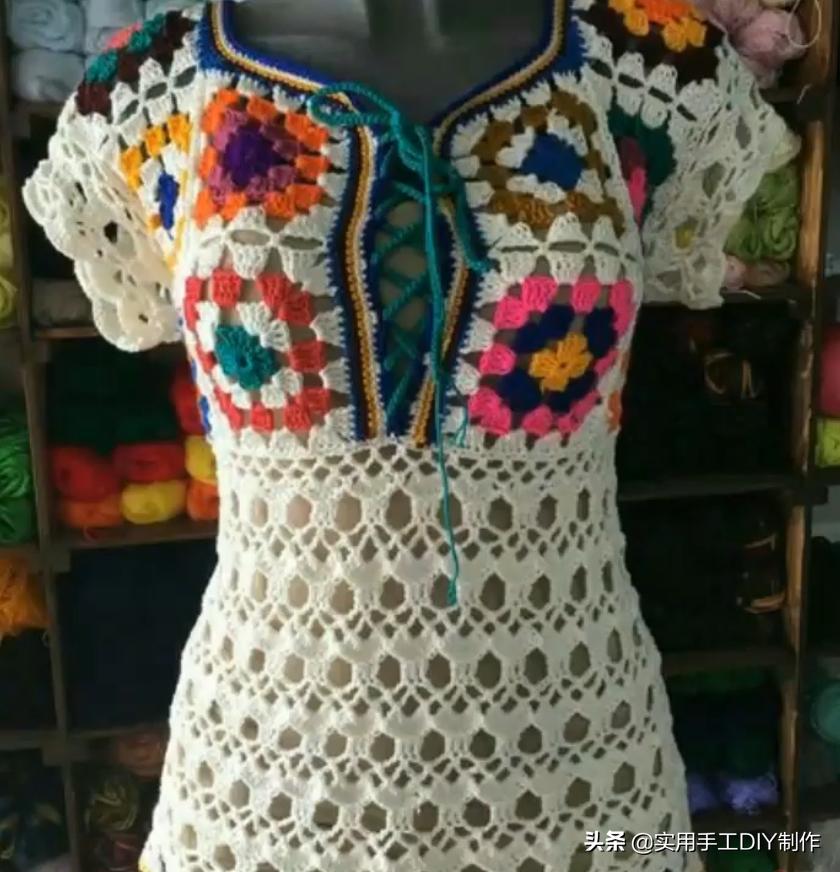 祖母方格编织长款外套教程,针织作品70款简约