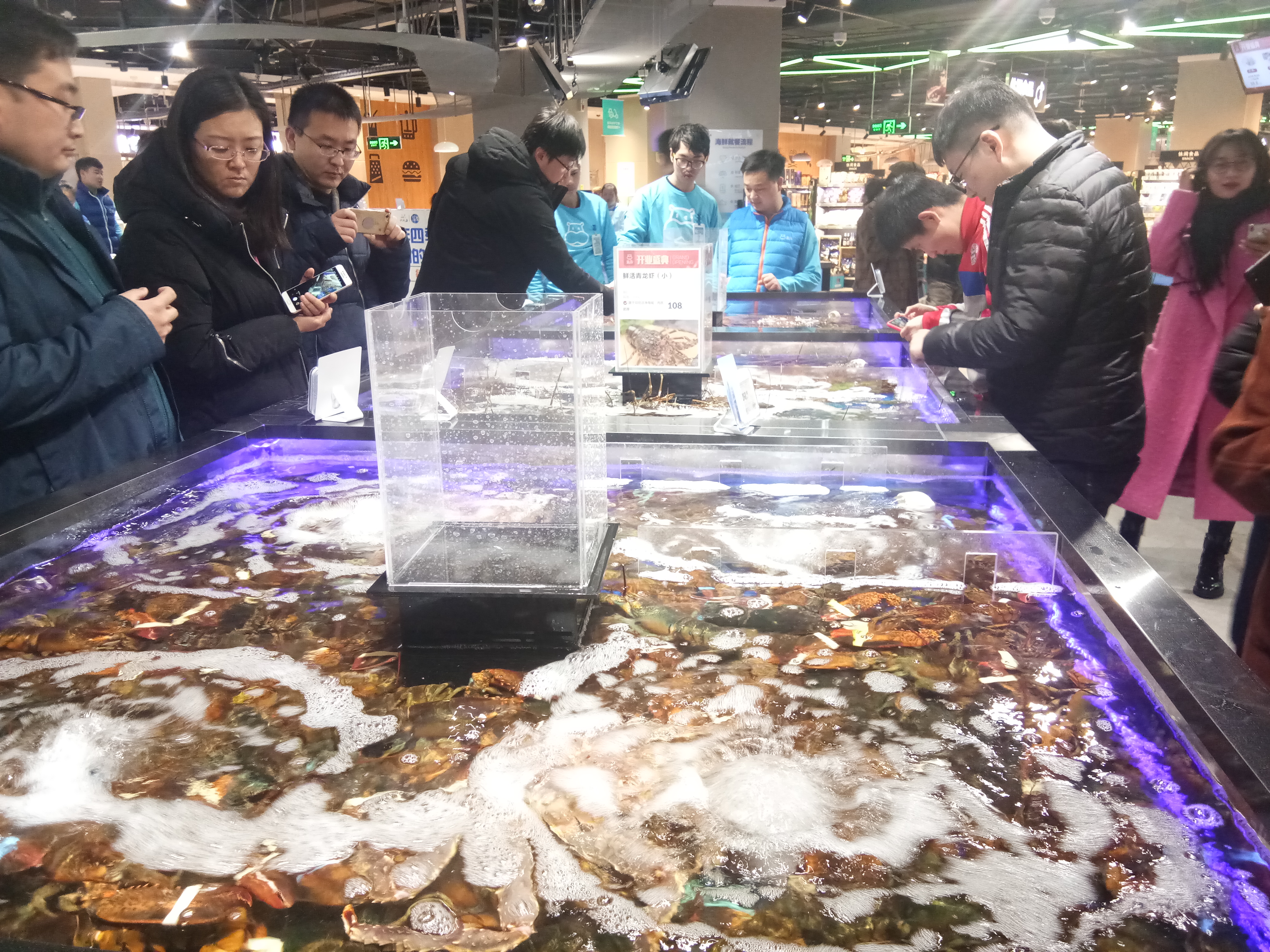 青岛盒马鲜生大拇指店,盒马鲜生火爆店铺