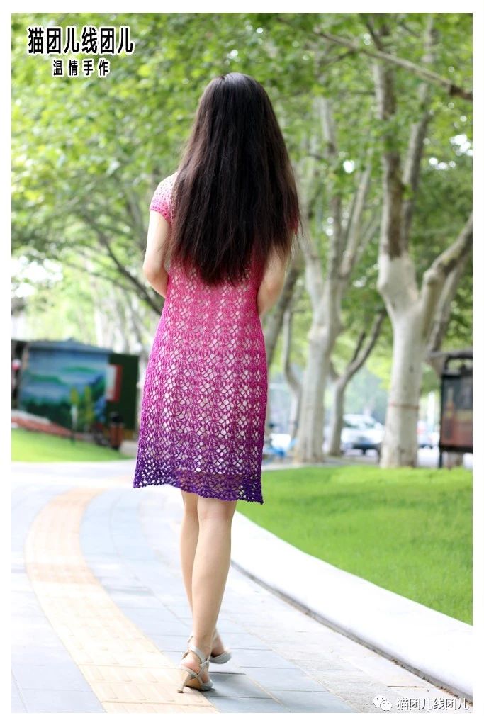 渐变钩裙,钩针绿意裙