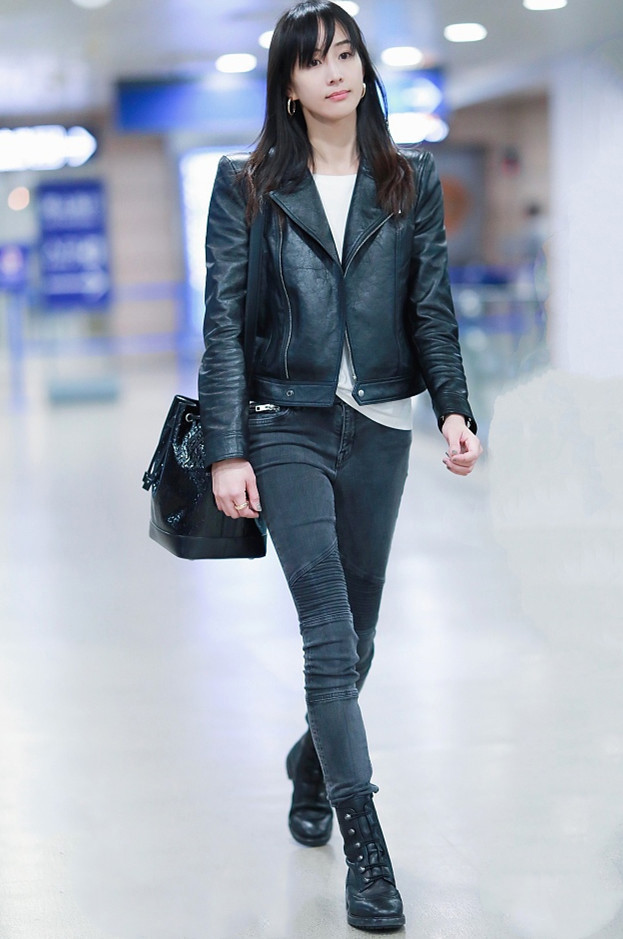 张钧甯黑色皮裙搭配飒爽短发,张钧甯皮衣配什么裤子