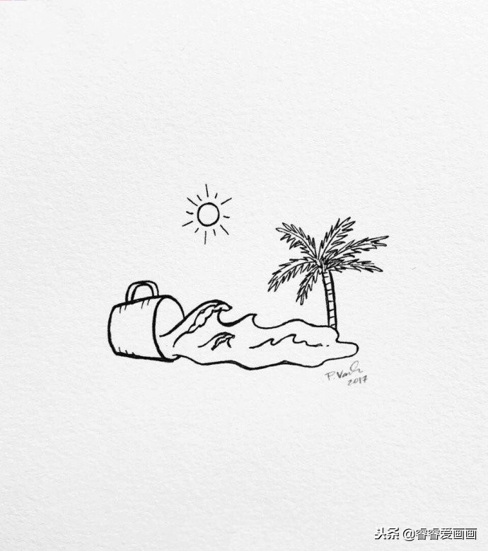 用铅笔就能画的超简单风景简笔画,儿童公园简笔画彩色场景风景人物