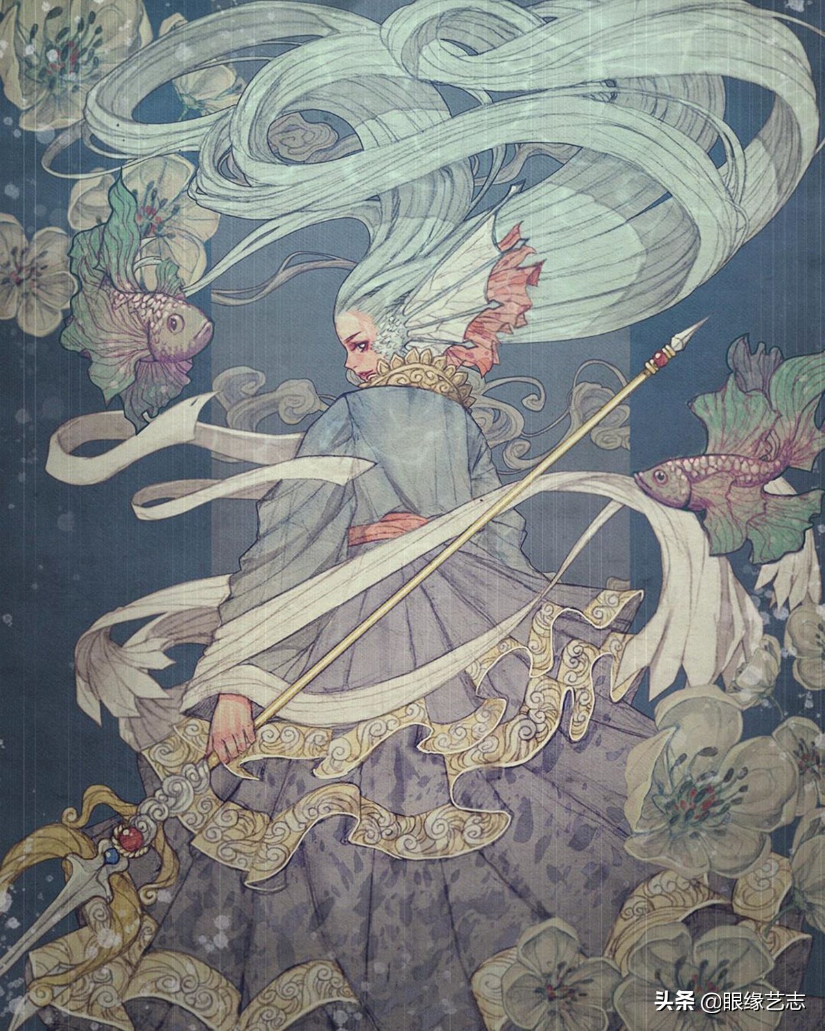 韩式穆夏风插画,韩国传统服饰插画