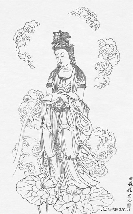 简单观音菩萨白描图片大全,工笔观世音菩萨基础画法步骤详解