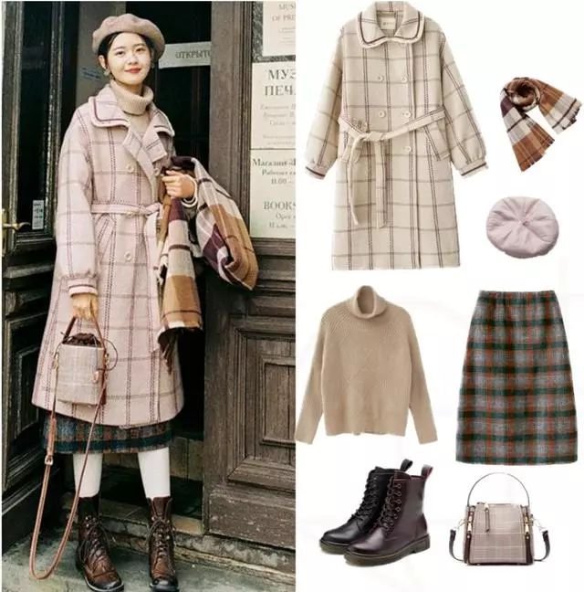 英伦格子风双面大衣搭配,复古时髦格子大衣怎么搭配好看