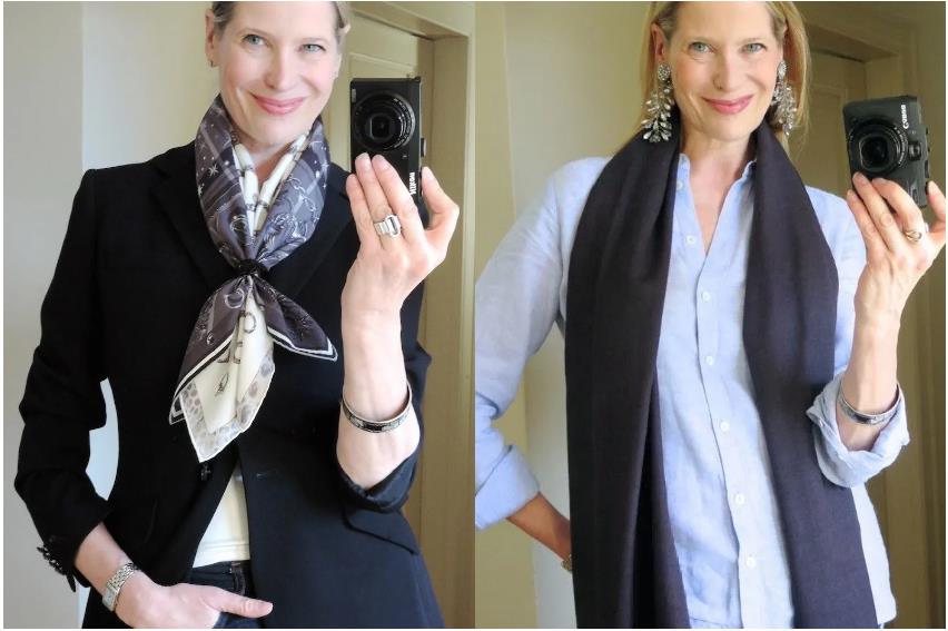 简单到一学就会的丝巾搭配,时尚博主丝巾搭配