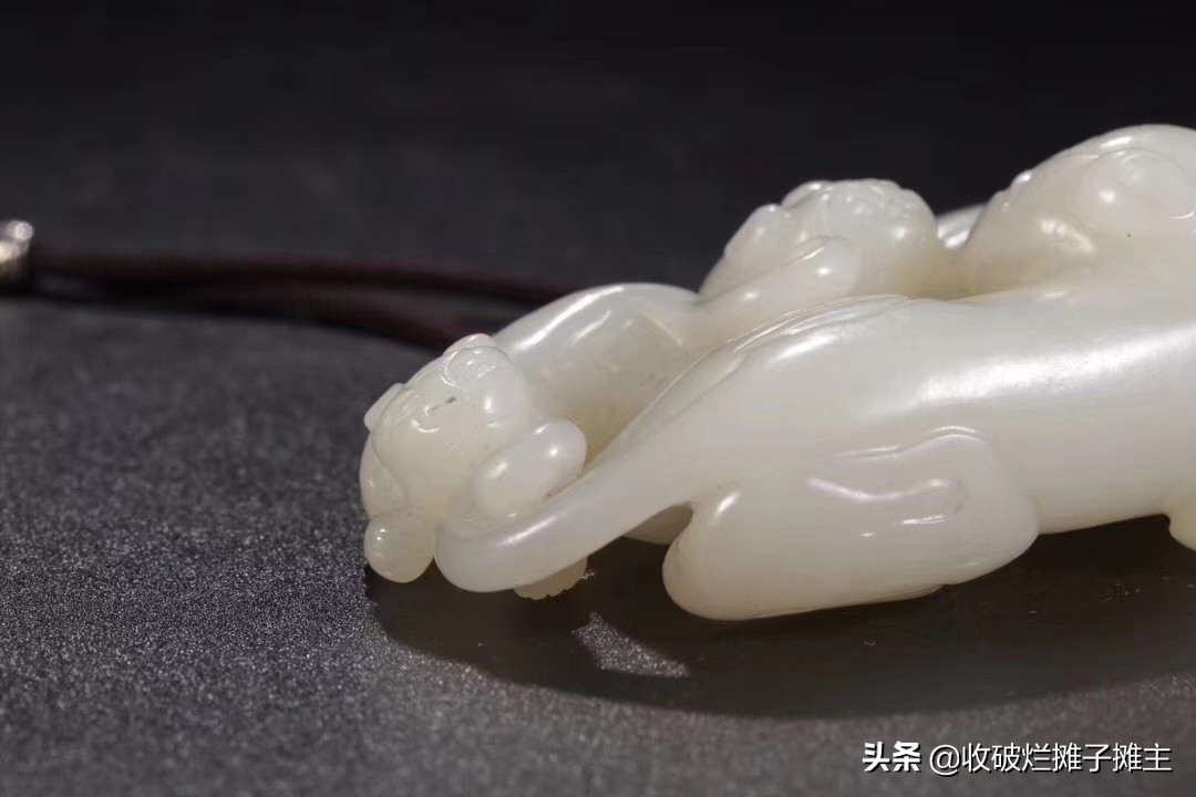 和田子母兽摆件尺寸,和田白玉龙龟子母兽