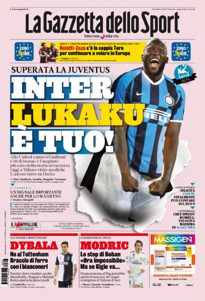 孔蒂入驻国米首笔引援,意大利三大报今日头版
