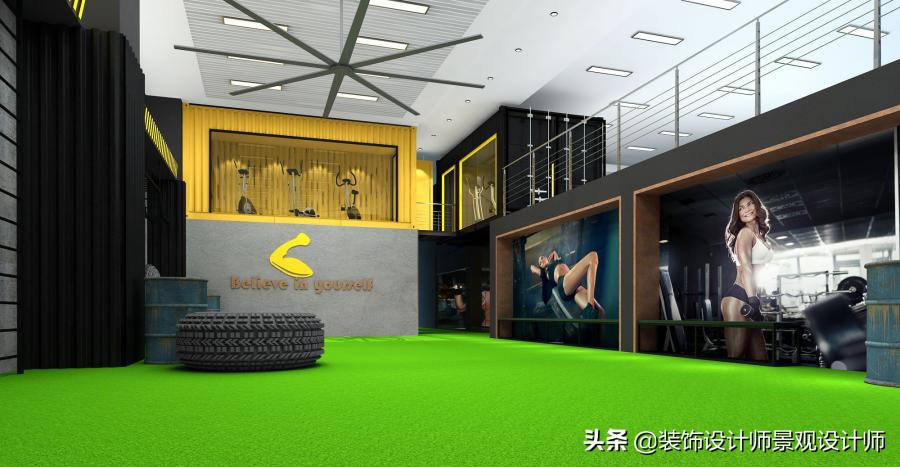 公司健身房设计效果图,书房健身房二合一设计效果图