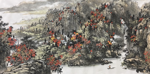风水重彩山水画,秦岭山水画水墨
