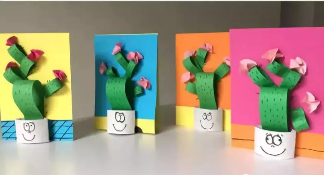 圆形手工制作仙人掌创意废物利用,硬卡纸仙人掌手工制作大全