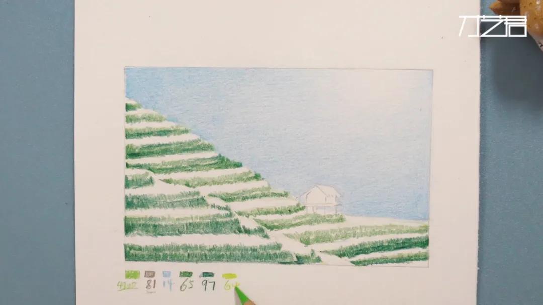 梯田彩铅风景画,彩铅田园风景画步骤教程