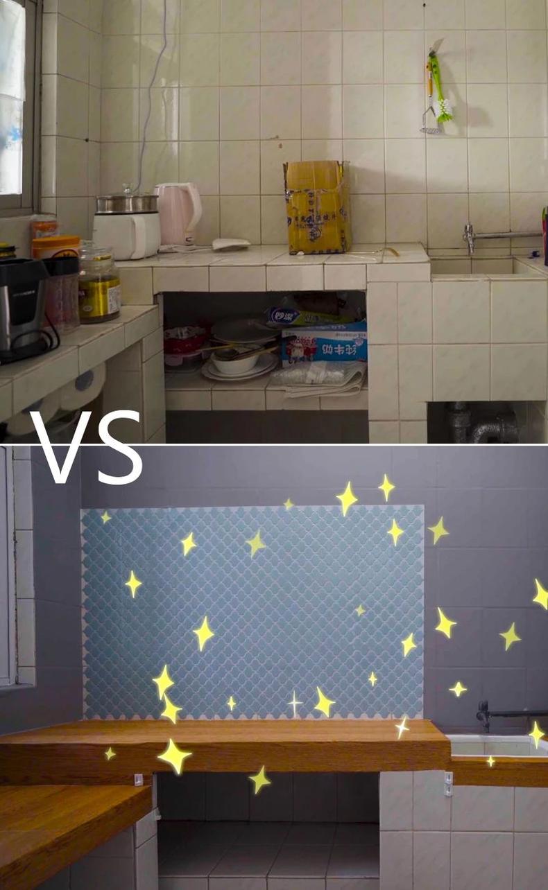 2平米油腻厨房爆改,600元租房厨房改造