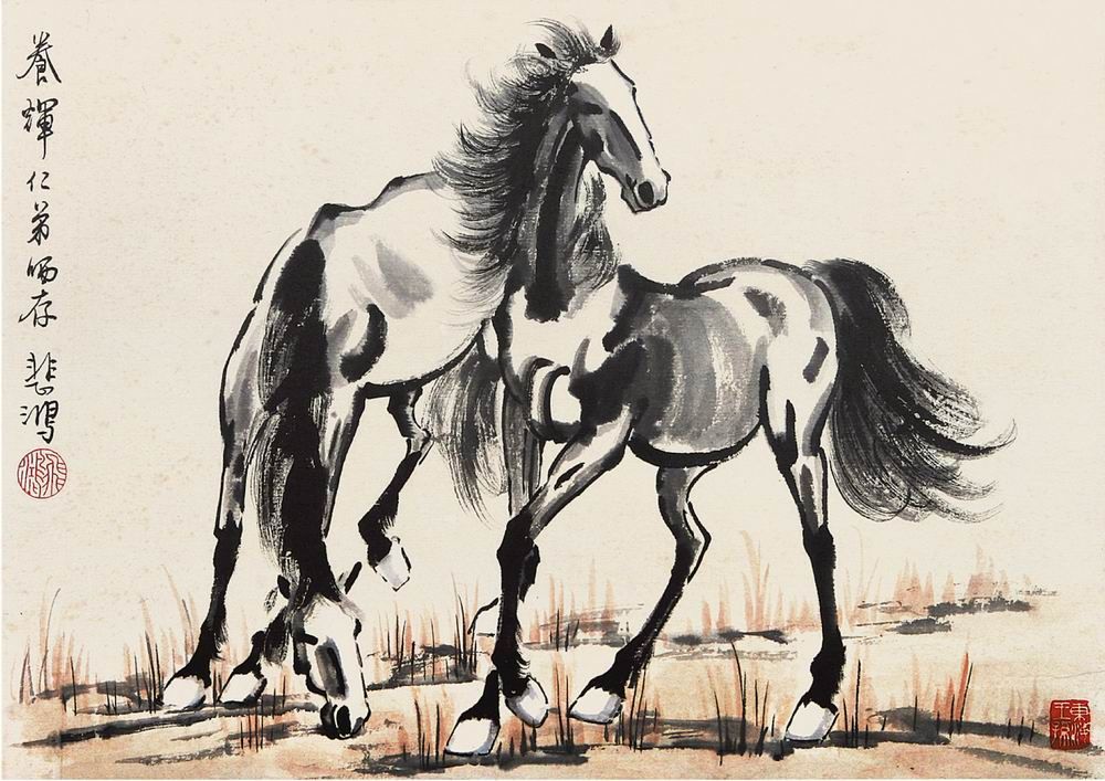 徐悲鸿的奔马表现技法,徐悲鸿万马奔腾图