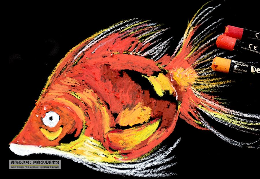 海边风景油画棒教程儿童画,油画棒画美人鱼儿童