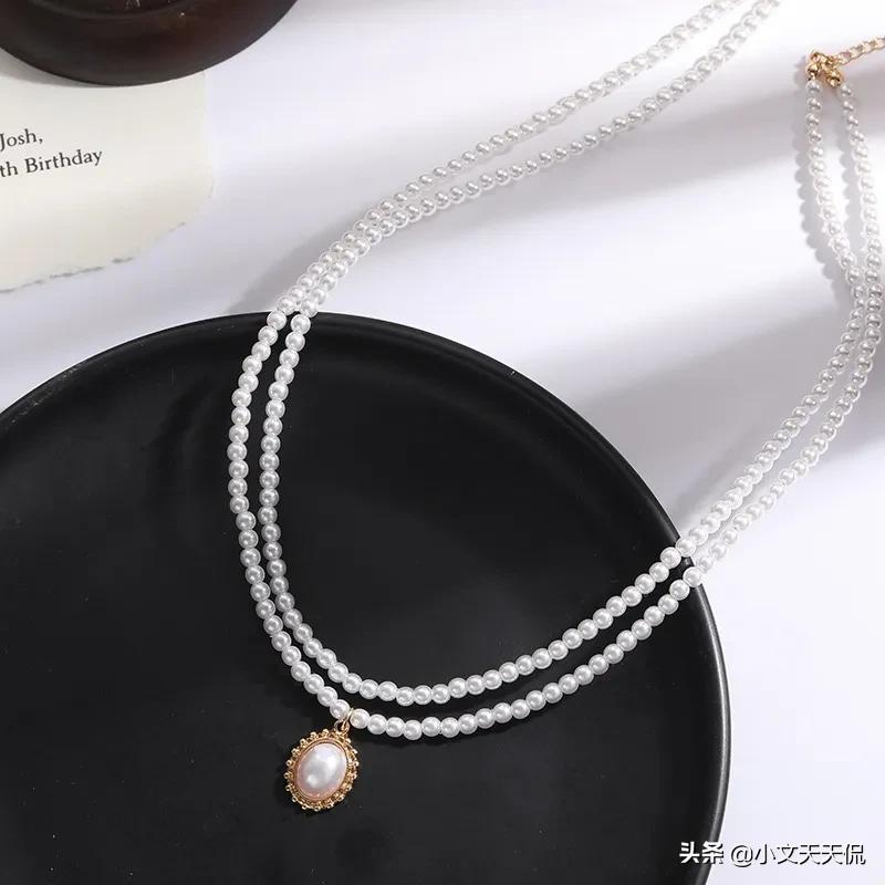 珍珠项链女轻奢小众锁骨链配饰,珍珠项链锁骨链复古