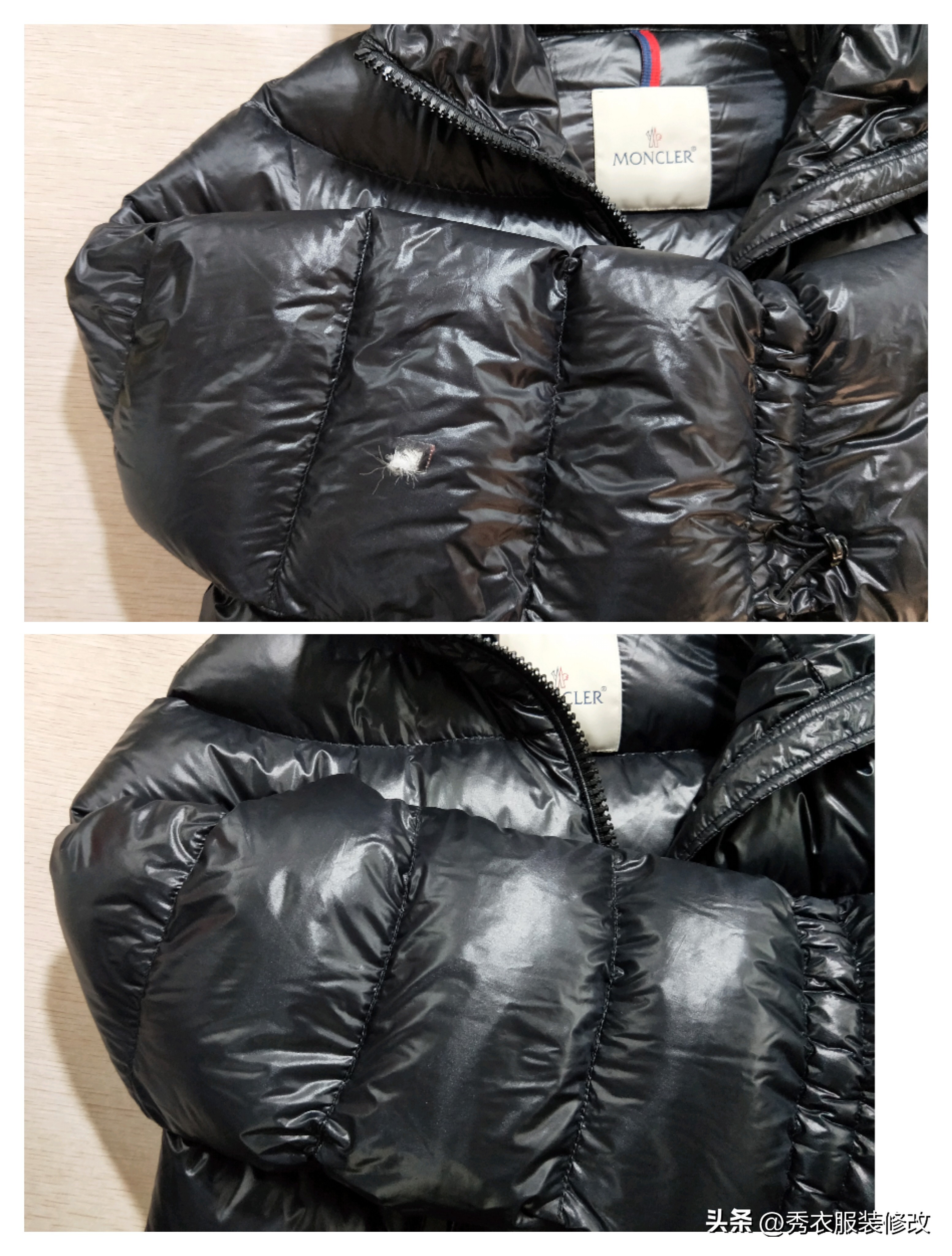 黑色羽绒服破洞用什么颜色来修补,羽绒服上破洞缝好怎么一拉秒藏线