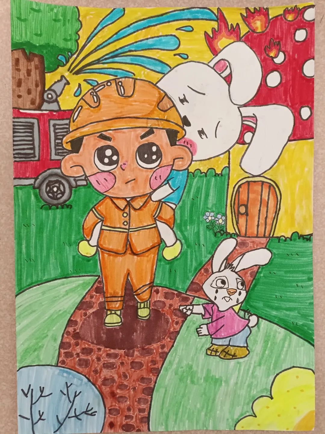 绘画展示作品幼儿园,小朋友眼中的消防事迹绘画