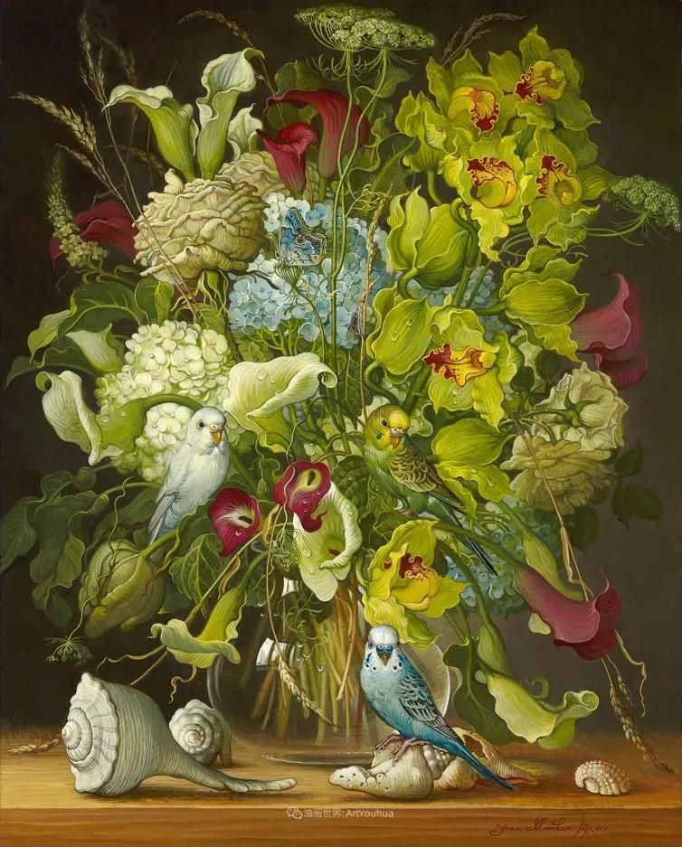 有关爱情的花鸟油画作品,北欧轻奢风格油画作品