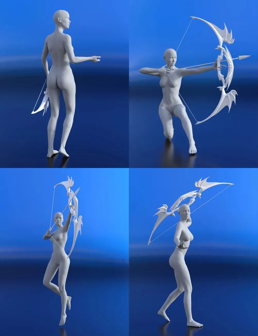 手持弓箭动作速写参考,钢笔画人物动态速写头部速写