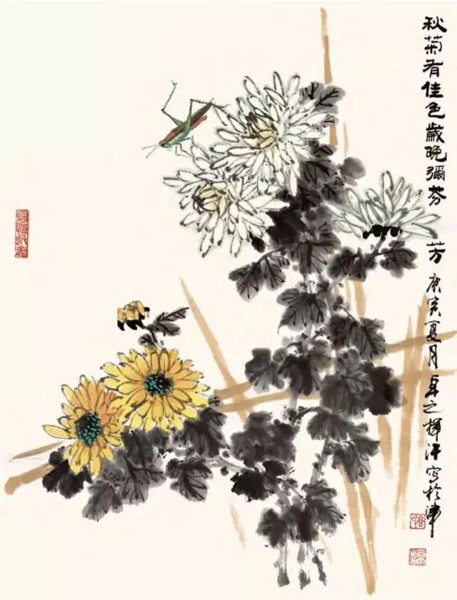 詹仁左写意菊花画法,陈半丁菊花写意画法