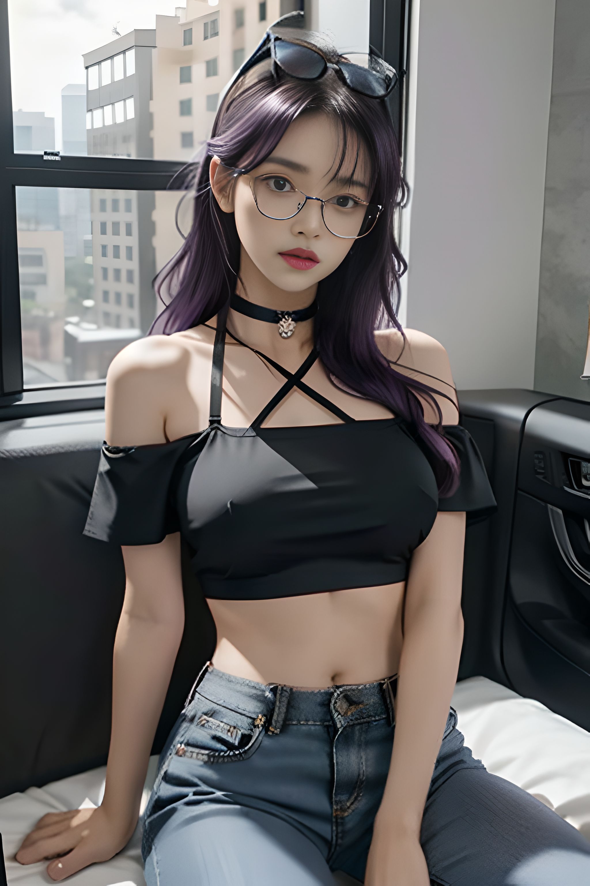 吊带上衣和紧身裤子拉丁舞服,黑色吊带背心蓝色紧身裤