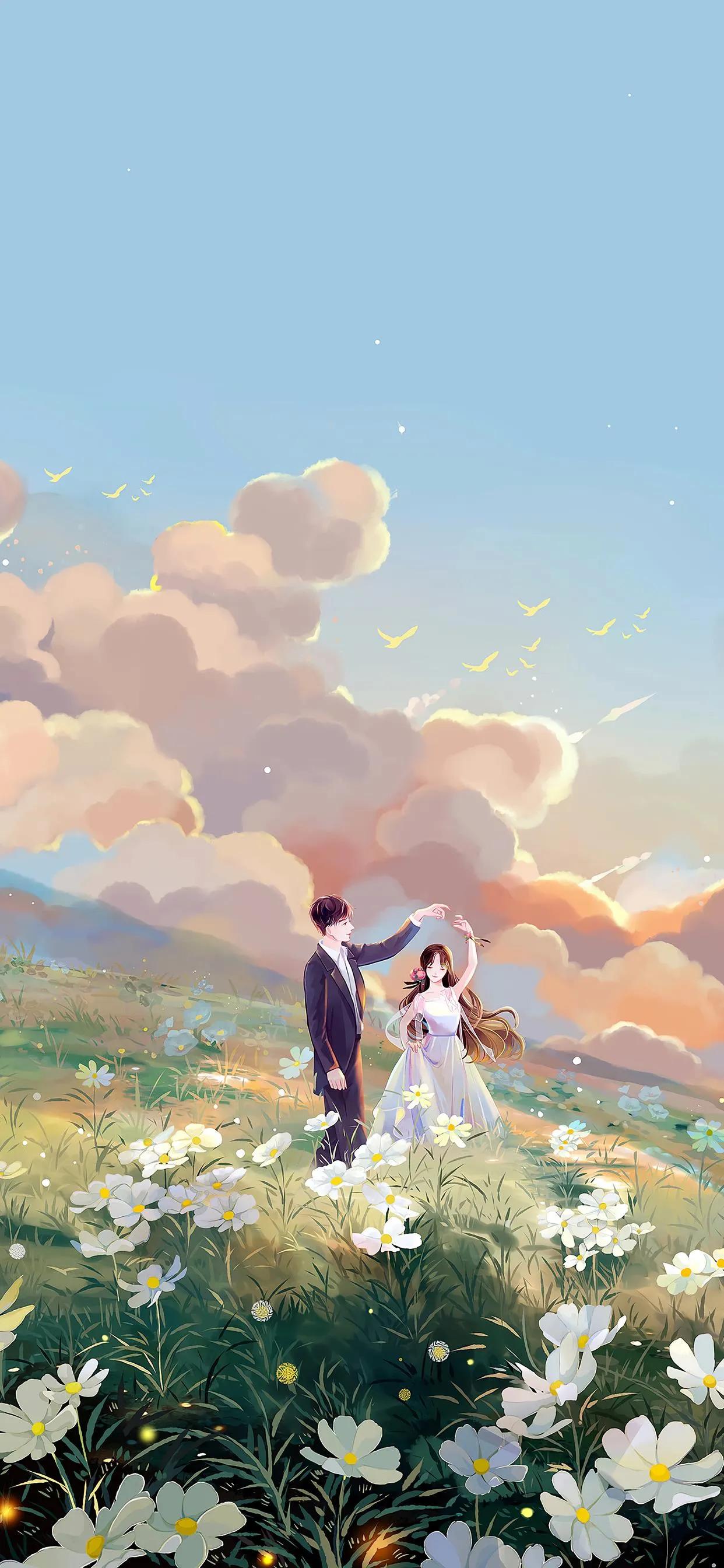 萌图100张可爱壁纸,春日海边小镇壁纸插画