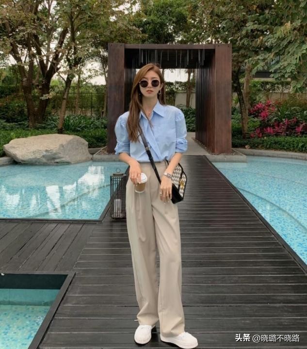 今年最洋气的阔腿杏色裤春秋新款,女款杏白加绒裤