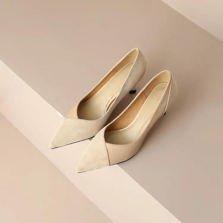 高跟鞋女拼接高级感,玛丽珍粉色拼接高跟鞋