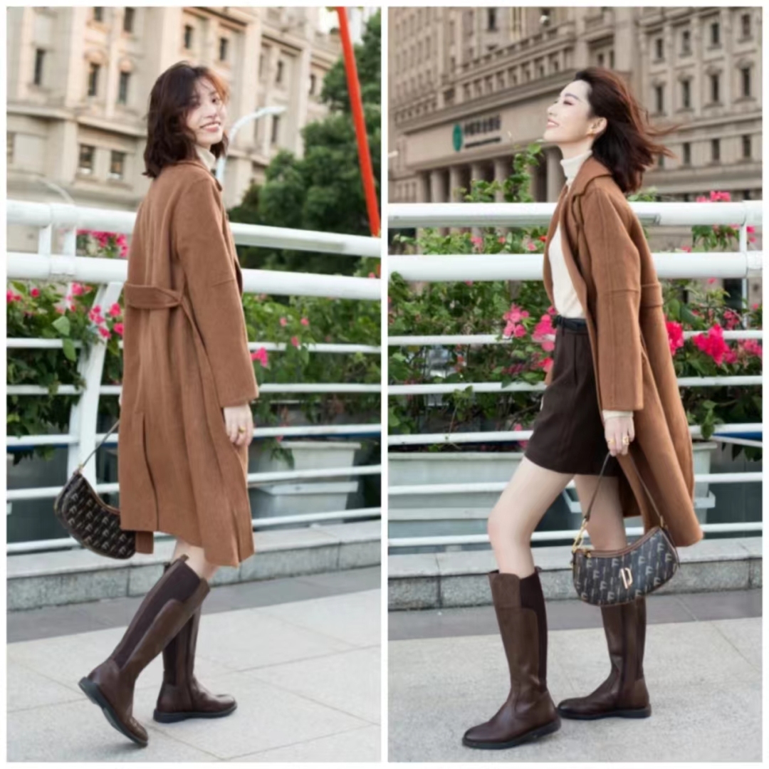 大衣搭长靴优雅阔太,大衣配长靴显矮