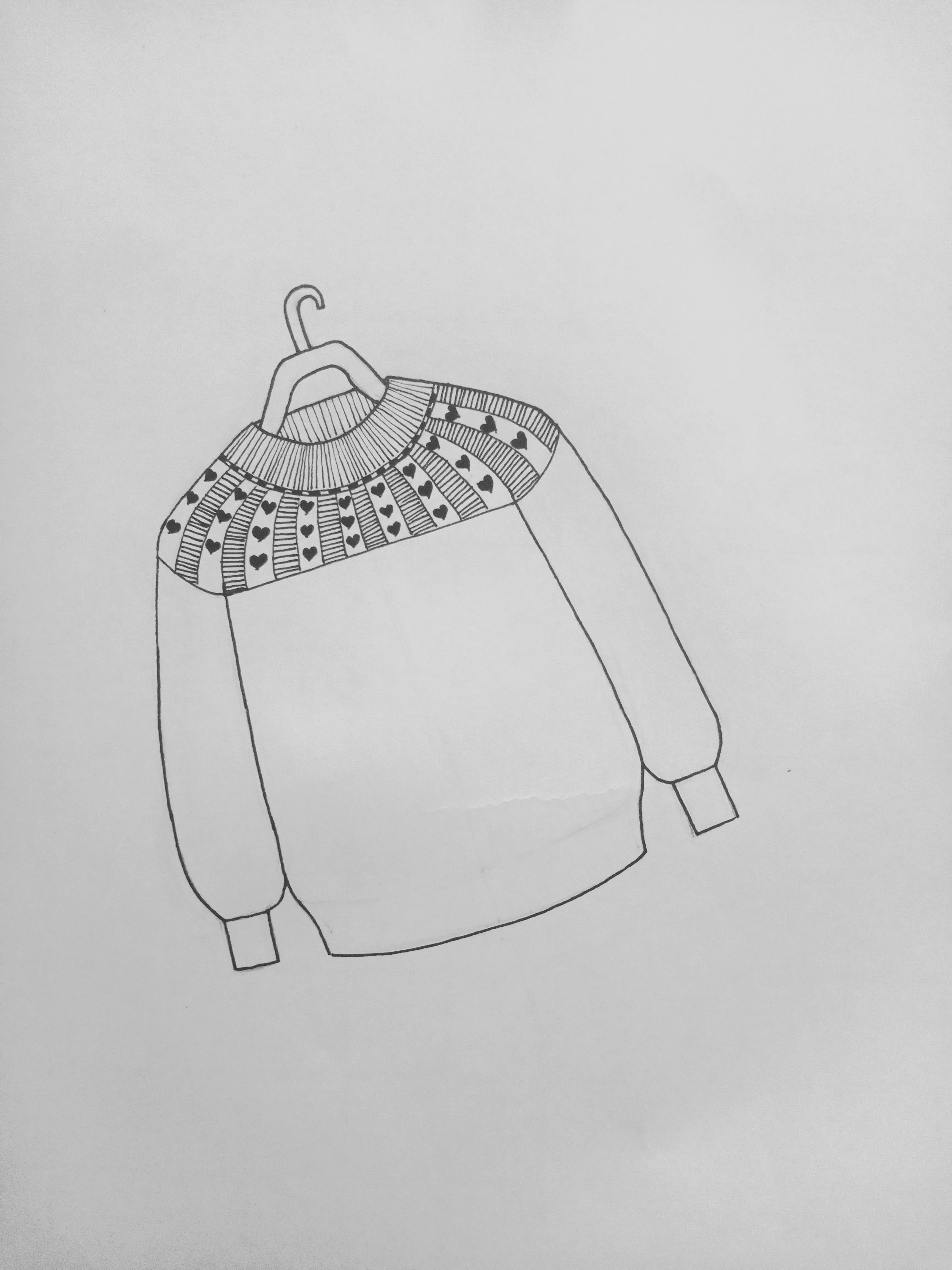 画毛衣线描画,女生红色毛衣线稿绘画教程