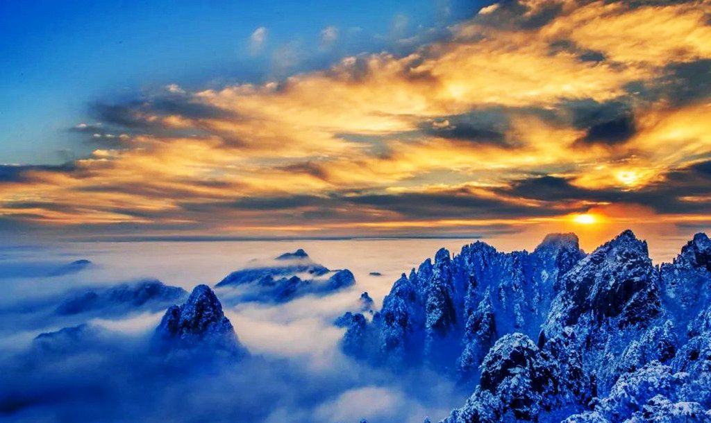 黄山落日摄影最佳地点,冬季黄山日出风景美图