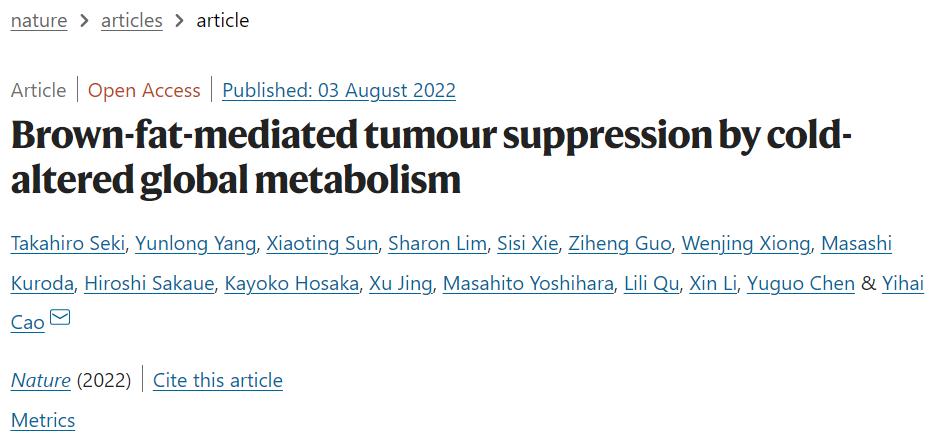 抗癌竟如此简单？《自然》重磅发现：低温激活棕色脂肪，能活活“饿死”癌细胞