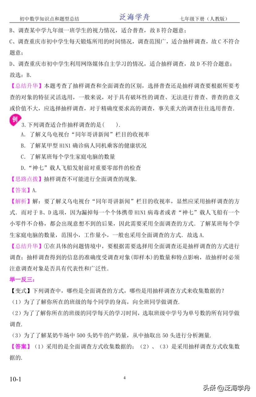 初一七下数学知识点第一章人教版,初一下数学知识点归纳7-10单元