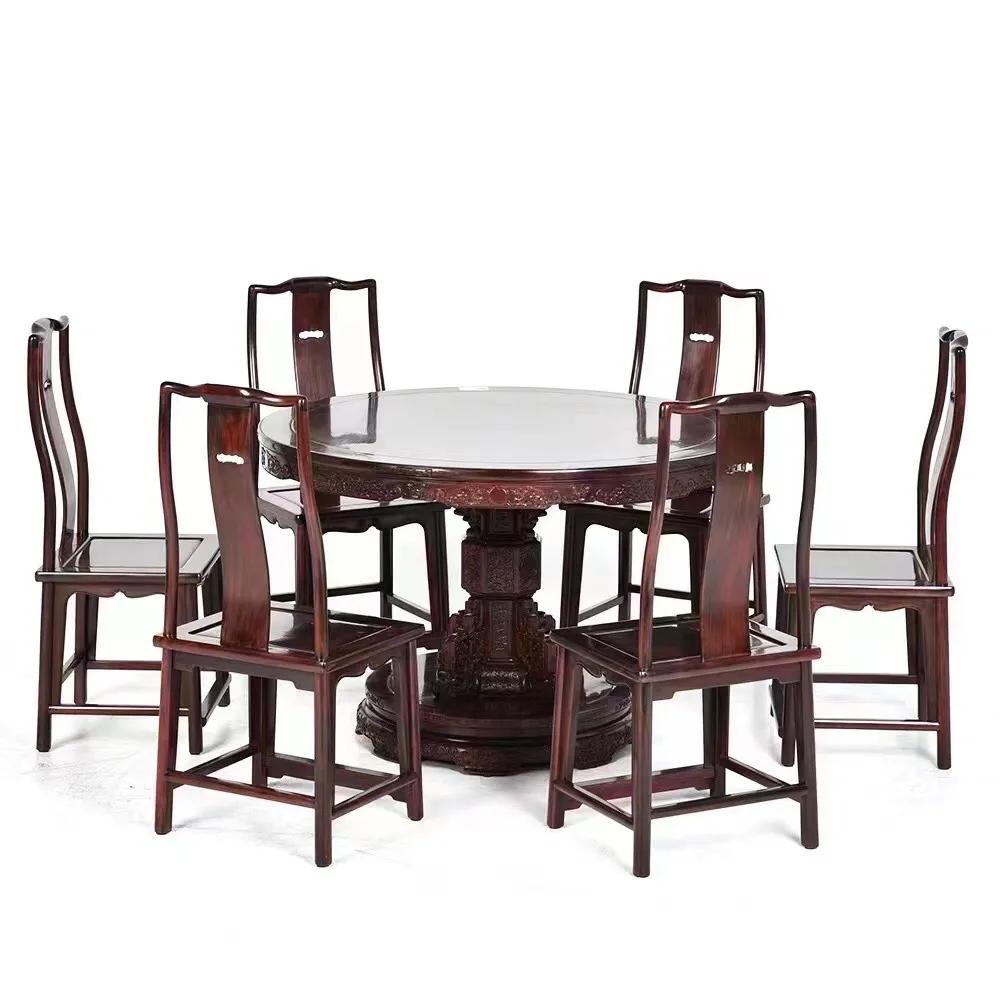 大红酸枝交趾黄檀长餐桌价格,大红酸枝交趾黄檀长方桌七件套